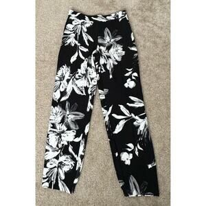 Katherine Barclay Black Floral Mid Rise Stretch Pull On Ankle Women’s Pants Sz 2
